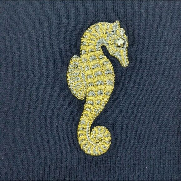 J.Crew The Caryn Cardigan Sweater Cotton Navy Blue Button Front Seahorse L/XL - Picture 6 of 9
